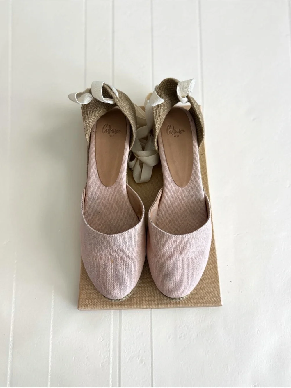 Castaner Pink Canvas Espadrille Wedge Heel and Tie-Back